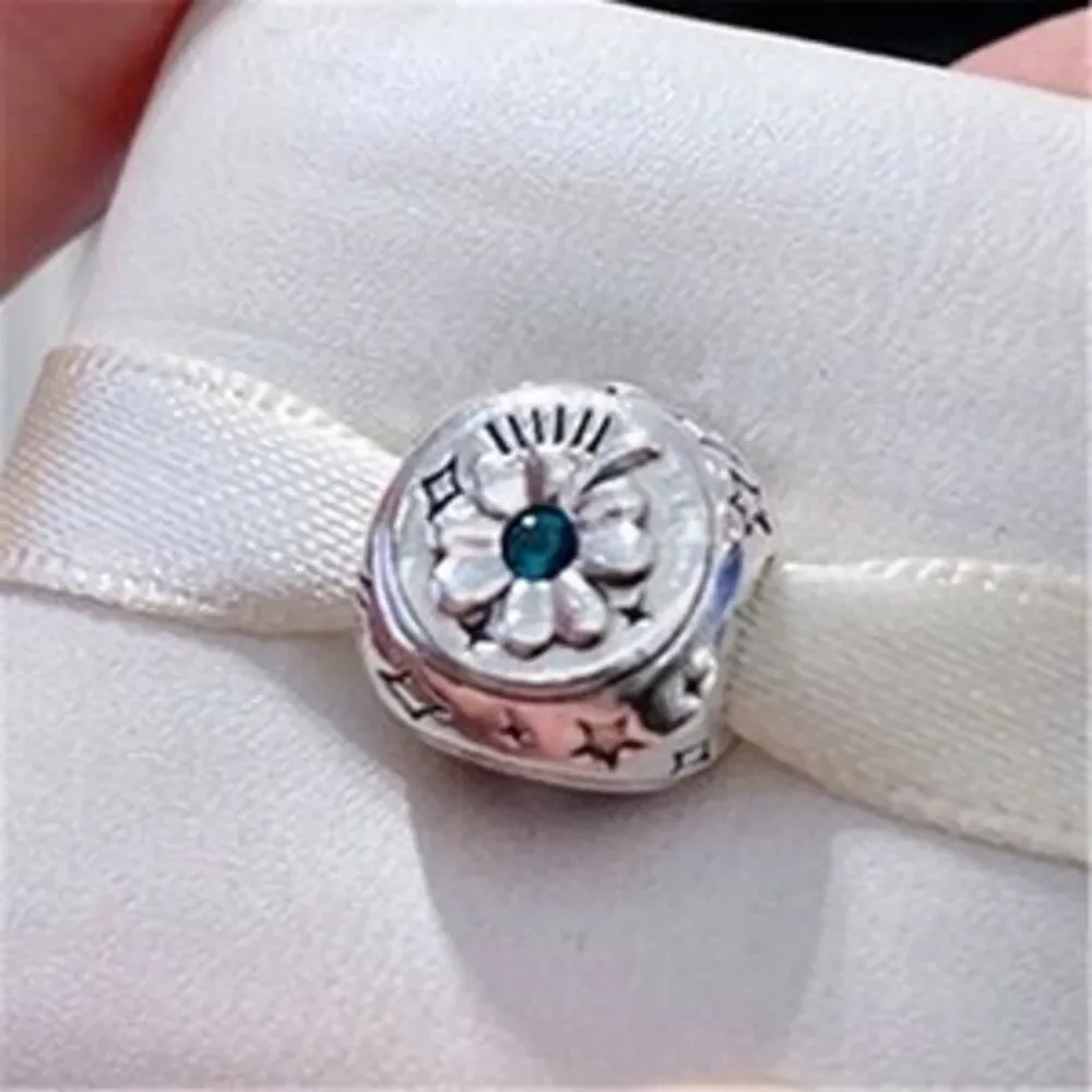 Pandora Silver Charm with Teal Gem